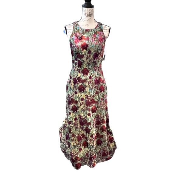 Aidan Mattox Floral Velvet Burnout Gown High Neck Size 2 Formal Wedding GORGEOUS - Picture 1 of 16